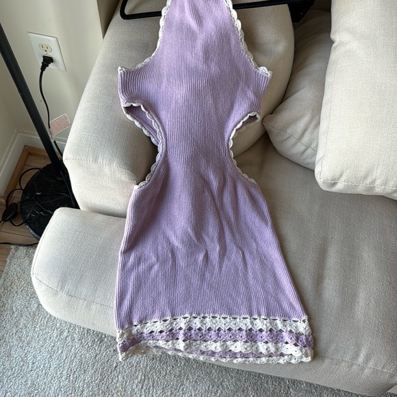 REVOLVE Lavender Knit Halter Dress with Lace Trim - Picture 4 of 4